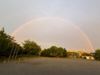雨上がりの夕方、中島小から大きな虹が見られました